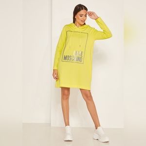 Love Moschino Longline Hoodie with Pockets Applique Logo Front Yellow 10 US